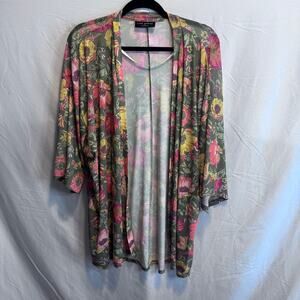 Lane Bryant Mesh Kimono Cardigan Size 22/24 Floral Open Front Sheer Mesh Wrap